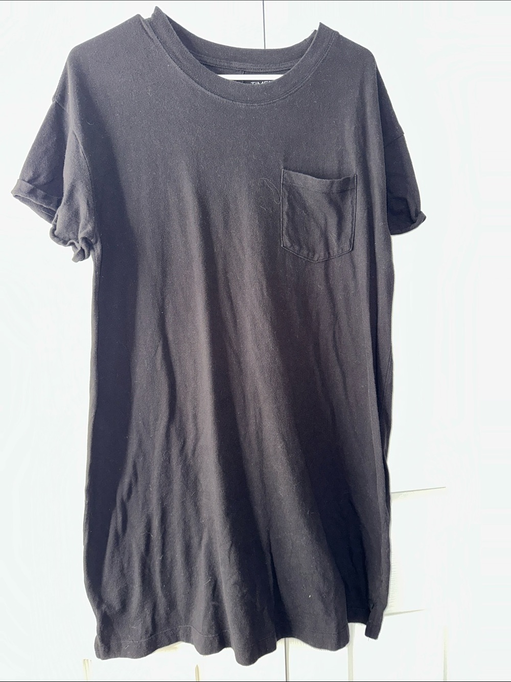Time and Tru Black Midi T‑Shirt Dress with Chest Pocket
